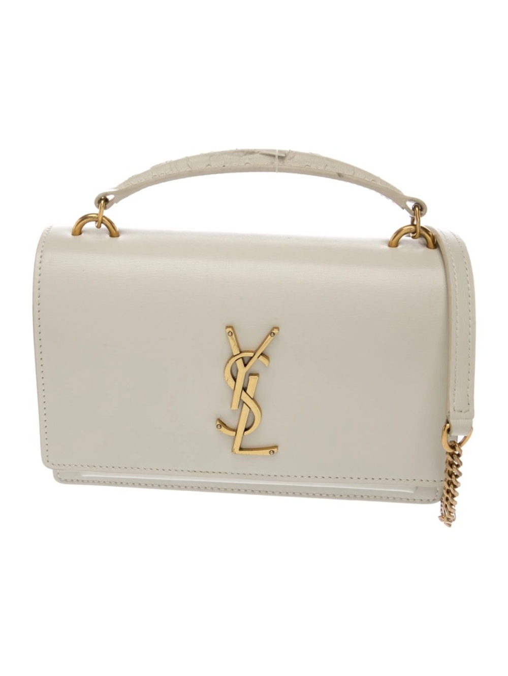Saint Laurent Cream Leather Top-Handle Shoulder Bag with Gold YSL
